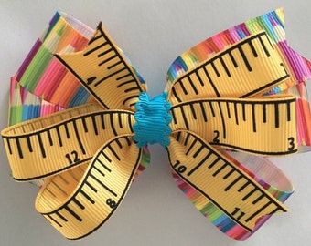 Back to School Bow Colorful Hair Bow Tape Measure Ribbon Rler Ribbon on Bow, Colored Paencil Ribbon Kindergarten Bow School Bow Multi Colors