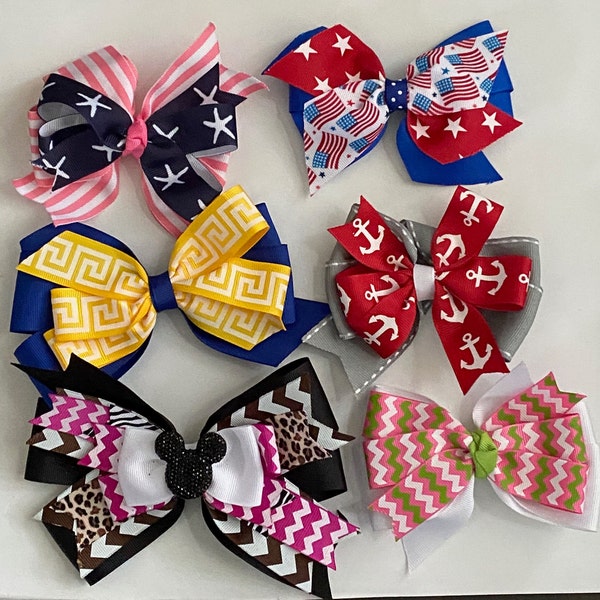 Four Dollar Bows Navy and Pink Nautical Bow Royal Blue and Yellow Bow Safari Minnie Bow Patriotic Bow Anchor Bow Pink and Green Chevron Bow