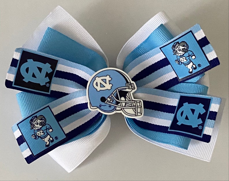 UNC Hair Bow, UNC Bow, Bow with UNC Logo, Carolina Hair Bow, Carolina Blue Bow, Blue and White Bow, Carolina Bow, Tar Heels Bow image 1