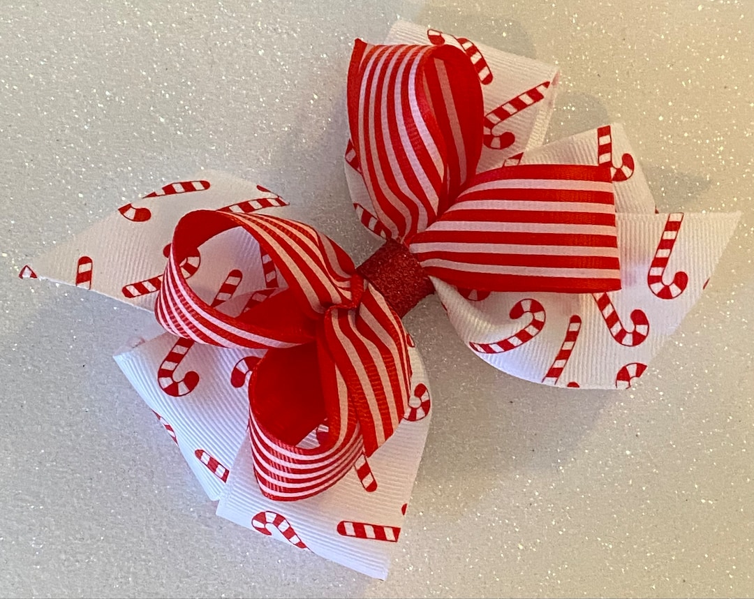 Candy Cane Hair Bow Christmas Hair Bow Red and White Stripe Christmas ...