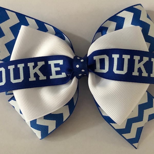 Duke Blue Devils Hair Bow Duke Hair Bow Blue Devils Hair Bow Duke Logo Ribbon Duke University Bow Blue and White Chevron Duke Bow