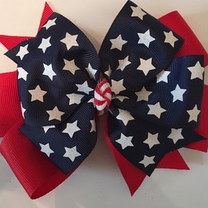 Fourth of July Hair Bow, July 4th Hair Bow, Patriotic Hair Bow, USA Hair Bow, Sparkly Stars and Stripes Bow, Red White Blue Bow, Summer Bows
