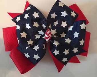 Fourth of July Hair Bow, July 4th Hair Bow, Patriotic Hair Bow, USA Hair Bow, Sparkly Stars and Stripes Bow, Red White Blue Bow, Summer Bows