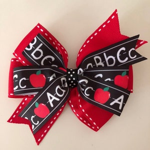 Back to School Bow First Day of School Bow Red and Black School Bow ABC Bow with Apples Kindergarten Bow Primary Bow Apple Bow