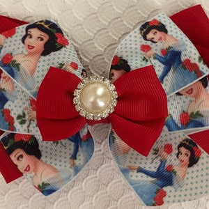 4.5” Handmade Princess Snow White  Stacked Boutique Hair Bow 