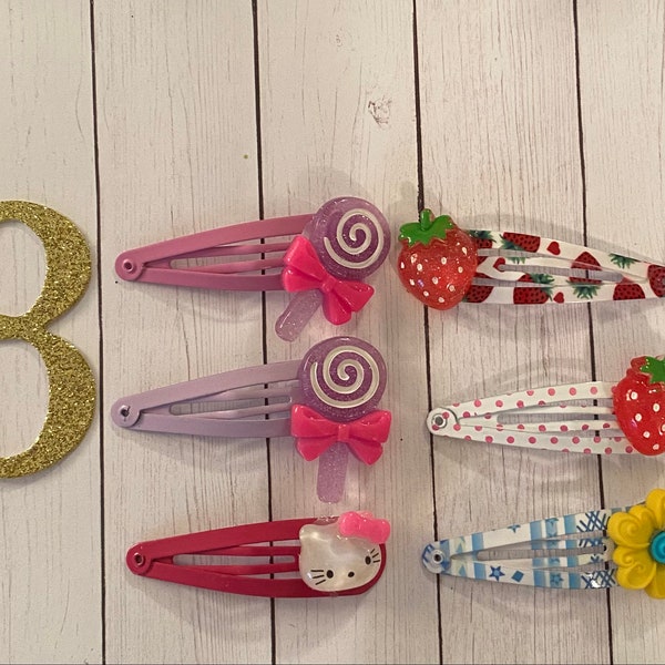 Assorted Clippies for Toddlers and Babies Snap Clips Lollipop Clips Strawberry Clips Flower Small Baby Clips Seasonal Clips