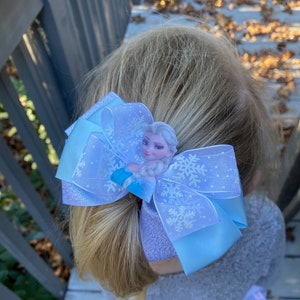Frozen Hair Bow Elsa Hair Bow Frozen Bow With Sheer Snowflake Ribbon ...