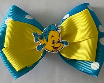 Flounder Hair Bow Little Mermaid Flounder Bow Polka Dot Flounder Bow Disney Flounder Bow Turquoise Flounder Bow