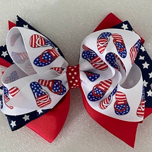 Fourth of July Bow July 4th Hair Bow Patriotic Bow Red White Blue Bow Navy Polka Dot Bow Flip Flop Ribbon July 4th Flip Flops Nautical Bow