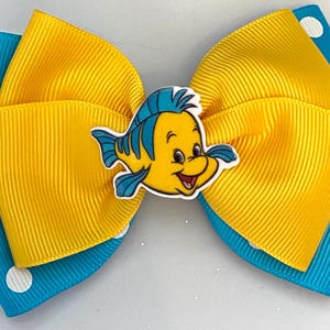 Flounder Hair Bow Little Mermaid Flounder Bow Polka Dot Flounder Bow Disney Flounder Bow Turquoise Flounder Bow
