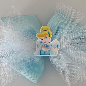 Cinderella Hair Bow Blue Cinderella Bow Disney Princcess Bow Disney Bow Cinderella Bow with Sparkly Tulle Light Blue Glittery Bow