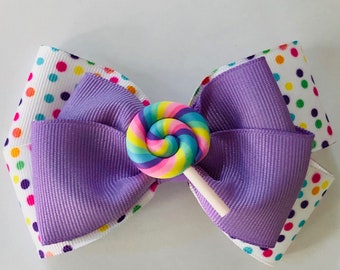 Lollipop Hair Bow Birthday Party Bow Birthday Bow Lollipop Birthday Bow Polka Dot Lollipop Bow Purple and Pink Lollipop Bow Candy Hair Bow