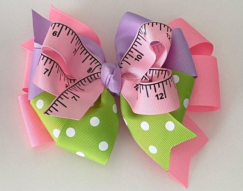 Pink Back to School Bow With Ruler Ribbon Lime Green and Pink School ...