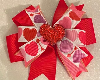 Valentine's Day Hair Bow Valentine's Day Bow Red and Pink Layered Valentine Bow