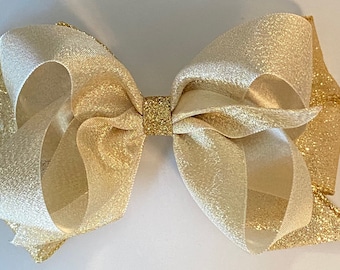 Glittery Gold Hair Bow Christmas Bow Shimmery Gold Satin Hair Bow