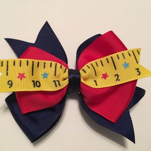 Back to School Bow School Days Bow with Ruler Ribbon Navy and Red School Bow Uniform Bow Navy and Red Uniform Bow Kindergarten Bow
