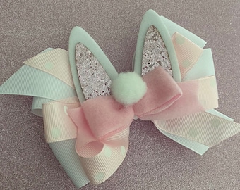 Easter Bunny Bow Pink Glittery Bunny Bow Pale Pink Bunny Bow Easter Bow with Bunny Ears Pink Polka Dot Easter Bow with Bunny Ears Rabbit Bow