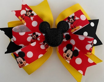 Mickey Mouse Bow Red and Yellow Mickey Mouse Bow with Black Sequin Mickey Center Disney Bow Polka Dot Minnie Bow Polka Dot Mickey Bow