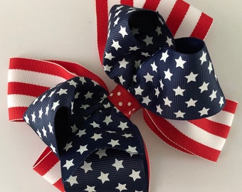 Laço de cabelo para o Quatro de Julho, Laço de cabelo patriótico, Laço com estrelas e listras, Laço com a bandeira dos EUA, Laço para o Dia da Memória.