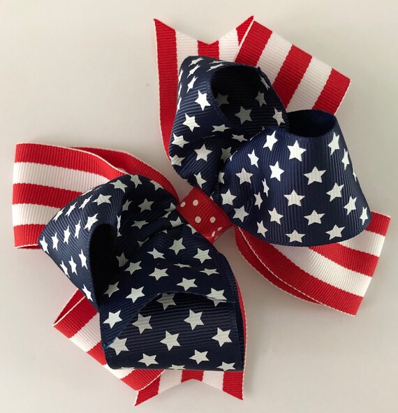 July Fourth Hair Bow Fourth of July Hair Bow Patriotic Hair Bow Stars and Stripes Bow Flag Hair Bow USA Hair Bow Memorial Day Bow