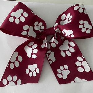 Burgundy and White Paws Cheer Bow Burgunday Paw Print Bow Maroon Paw Print Bow Maroon Paw Print Cheer Bow Large Burgundy Cheer Bow