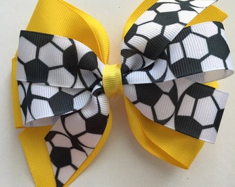 You Choose Color Soccer Hair Bow with Soccer Balls Black Soccer Hair Bow Soccer Team Bow Custom Soccer Bows Any Color