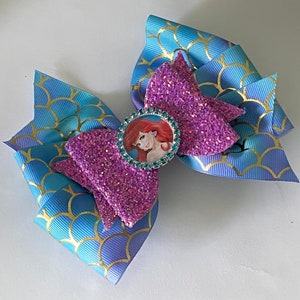 Noeud Ariel scintillant pour cheveux Noeud Ariel violet et turquoise Noeud écailles de poisson Noeud Ariel scintillant Noeud sirène scintillant Noeud princesse Disney