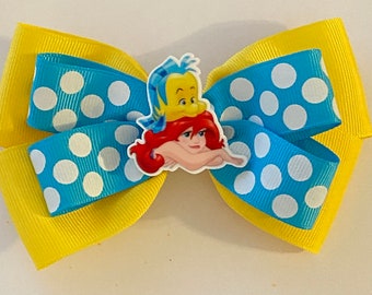 Ariel and Flounder Hair Bow Little Mermaid Bow Turquoise Polka Dot Bow Disney Bow Polka Dot Flounder Bow Ariel and Flounder Bow