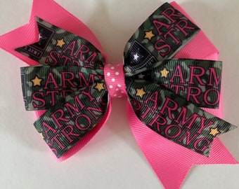 US Army Hair Bow Army Strong Hair Bow Pink Army Bow Camouflage Army Bow Military Hair Bow Army Bow