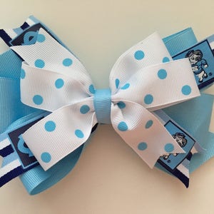 UNC Tar Heels Hair Bow Blue and White Carolina Bow UNC Hair Bow UNC Tar Heel Bow Carolina Blue Logo Hair Bow with Optional Helmet In Center