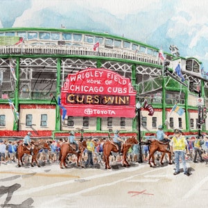 Print of Original Watercolor inspired by Wrigley Field