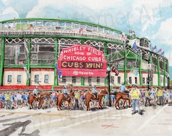 Print of Original Watercolor inspired by Wrigley Field