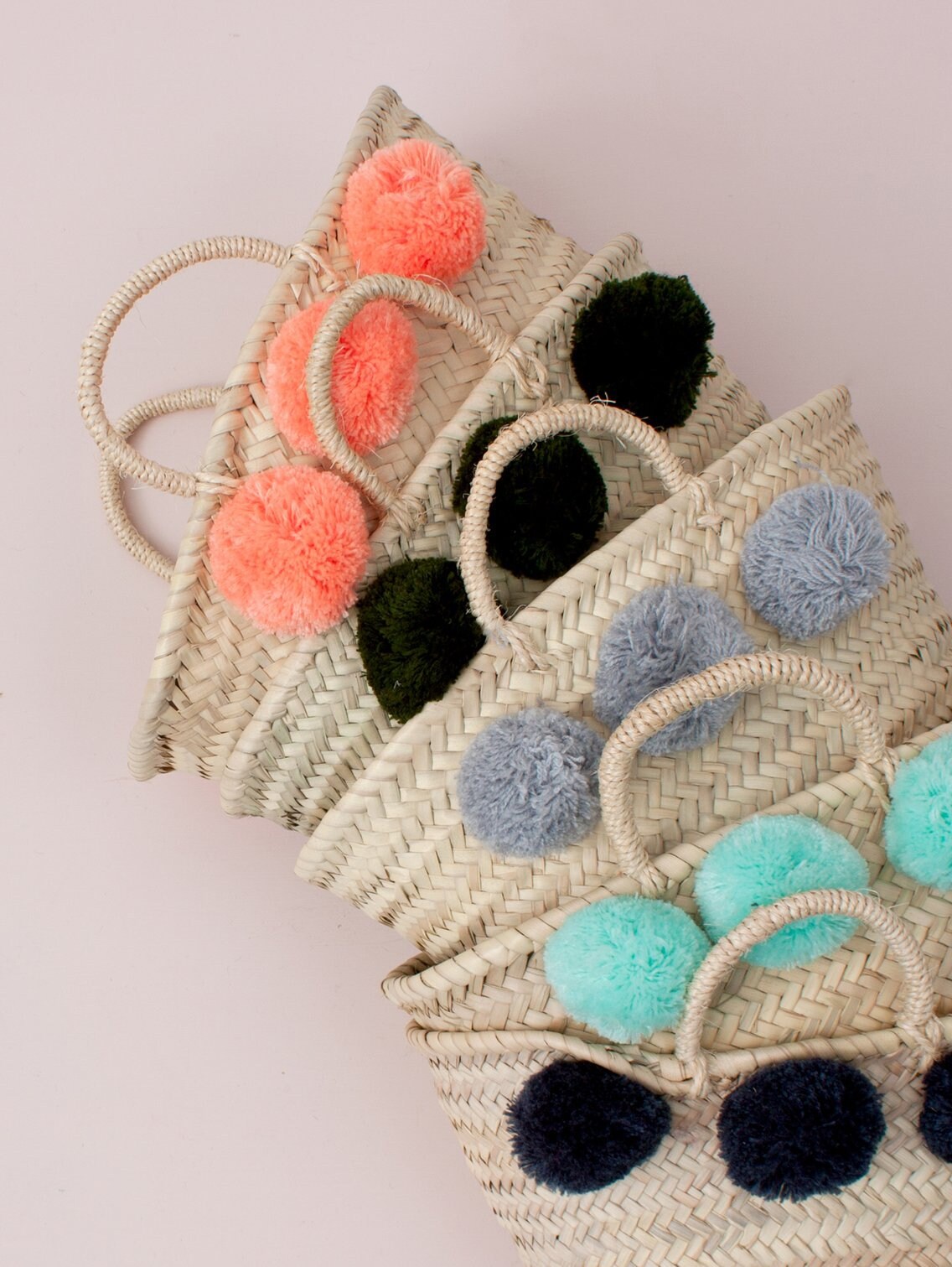 Mini Market Pom Pom Basket Ideal Gift Hamper Woven Palm Etsy