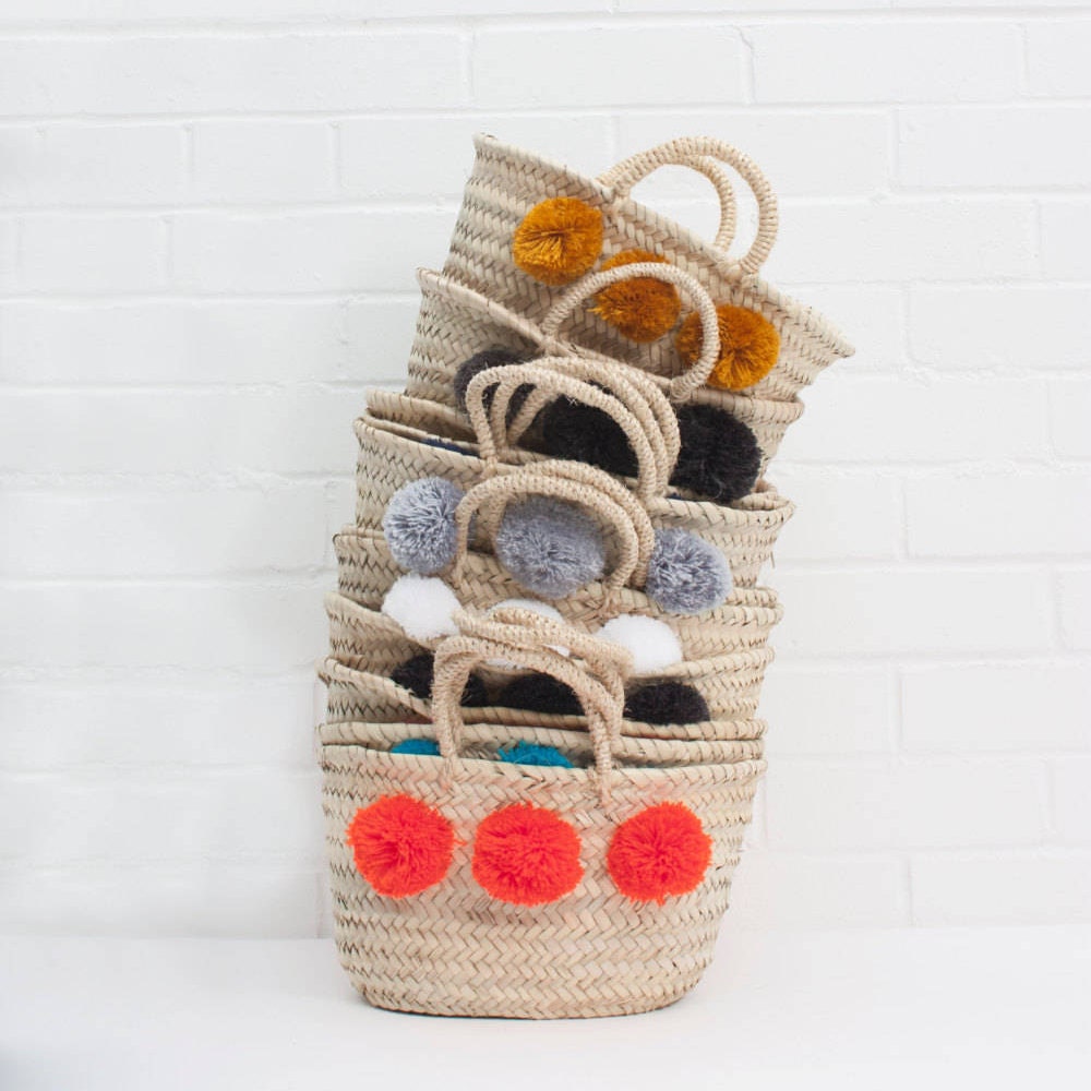 Mini Market Pom Pom Basket Ideal Gift Hamper Woven Palm Etsy