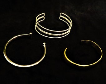 CHOICE of 3 Bracelets Gold and Brass Cuff Bracelets Fit Most Wrists 4-Wire Cuff Simple Brass Cuff  Gold Colored Cuff With Bars on the Ends