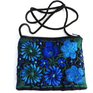 Hmong Embroidered Purse w/ Rich Blues and Greens Measures 7&quot; x 5 1/2&quot; w/ 53&quot; Cord Can be Used as an Evening Bag, Cross-Body Purse or Clutch
