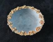 Vintage Frosted Glass and Brass Filigree Trinket Dish Vintage Glass Soap Dish Vintage Glass and Brass Vanity Dish