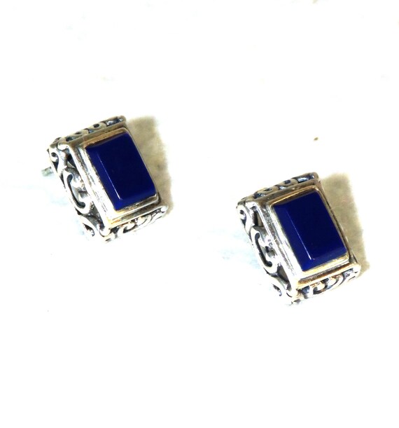 Silver and Lapis Lazuli Rectangular Post Earrings… - image 9