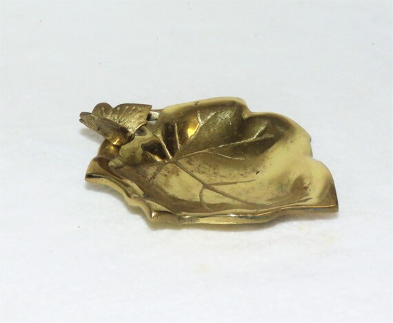 Vintage Solid Brass Trinket Dish, Leaf and Butter… - image 5