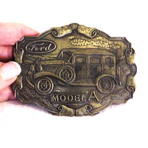 Brass Ford Model A Belt Buckle 4&quot; x 3&quot; By Lewis Buckles Chicago Gift for Collectors of Buckles or early Cars or Ford Solid Brass Weighs 7 oz