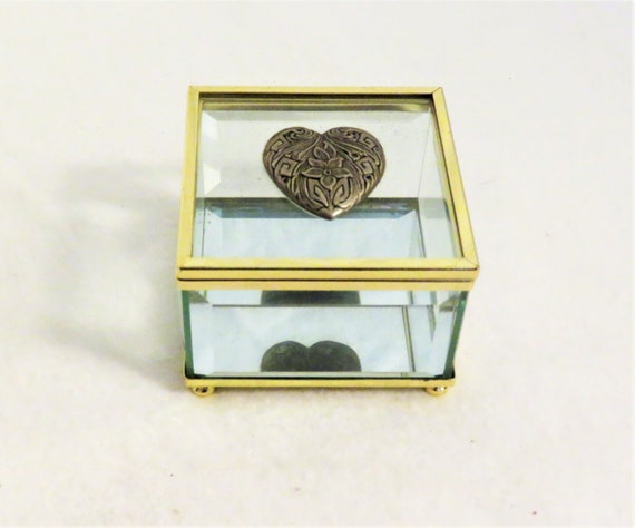 Beveled Glass Trinket Box with Hinged Lid and Mir… - image 2
