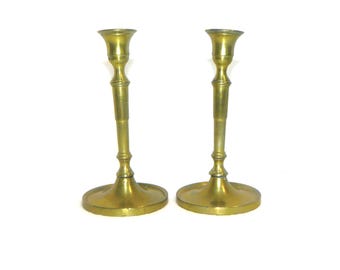 Pair Brass Candlesticks are 6" Tall and 2 3/4" Across the Base Graceful Candlestick Holders Go With Any Decor Slender Brass Candlesticks