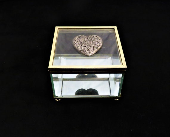 Beveled Glass Trinket Box with Hinged Lid and Mir… - image 7