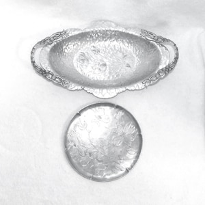 PAIR Hand Wrought Aluminum Trays--Wendell August #235 is 8&quot; Plate and Hand Wrought Creations by William Kent #404 Bread Tray Great Condition