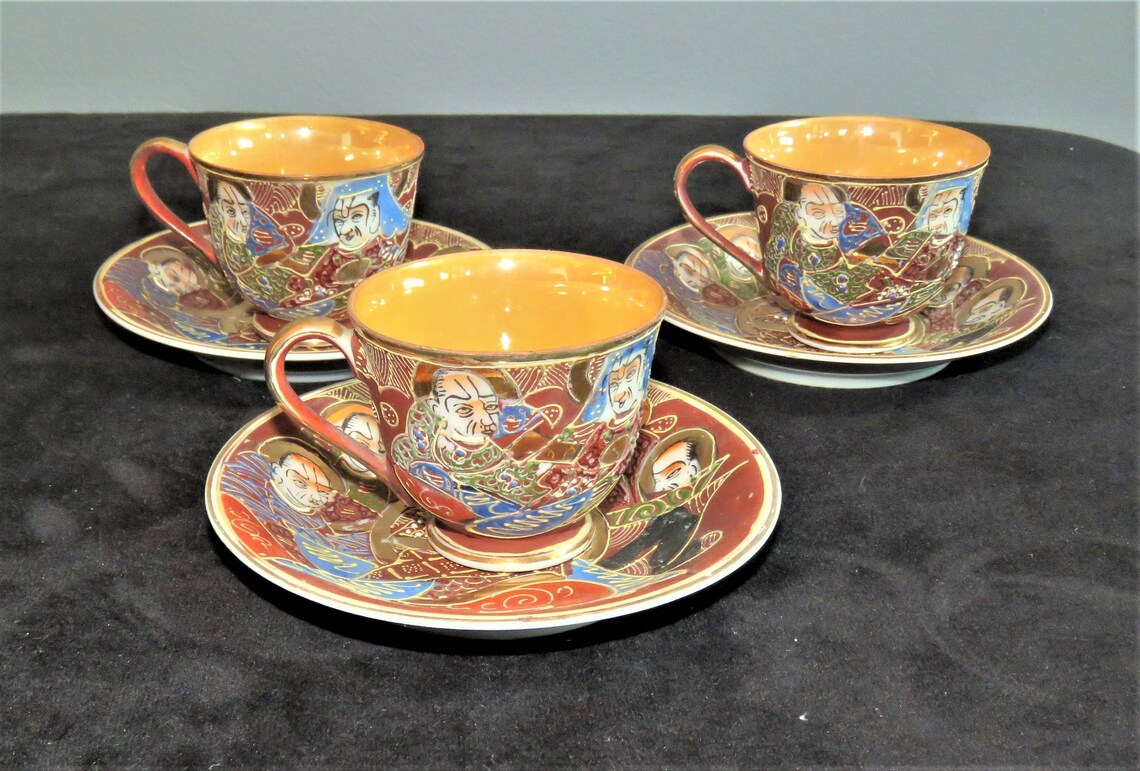Japanese Porcelain Satsuma Moriage Gilded Tea Set Hand Etsy