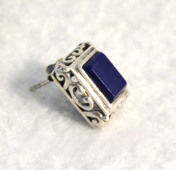 Silver and Lapis Lazuli Rectangular Post Earrings… - image 5