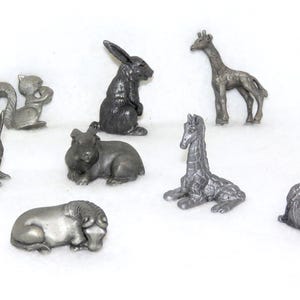 CHOICE of 4 Cast Pewter Miniature Animals: Three Bunnies Giraffe Squirrel Bunnies and Bear Roughly 2-2 1/2&quot; in Size Pewter Animal Trinkets