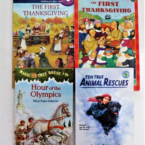 STEP THREE Books for Young Readers Set of Four (4) Level 3 Books for Kids Animal Rescues Hour of the Olympics 1st Thanksgiving Grade 2-4