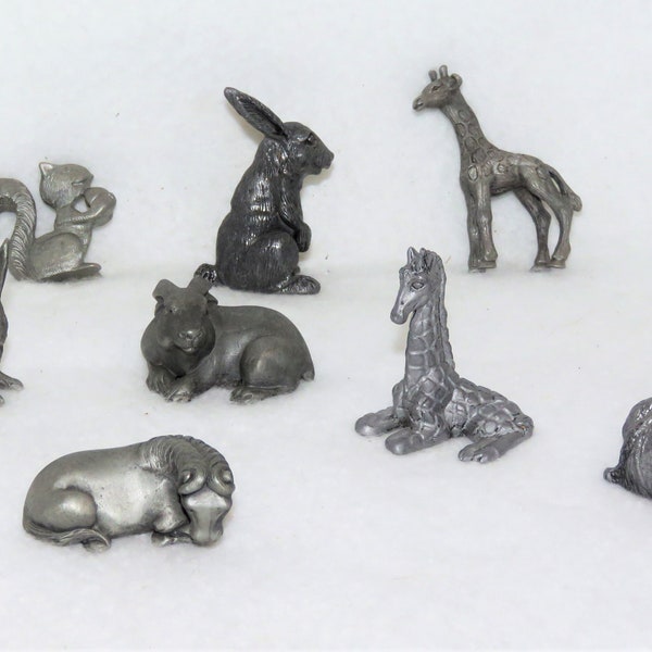 CHOICE of Cast Pewter Miniature Animals: Three Bunnies Giraffe Squirrel Bunnies and Bear Roughly 2-2 1/2" in Size Pewter Animal Trinkets