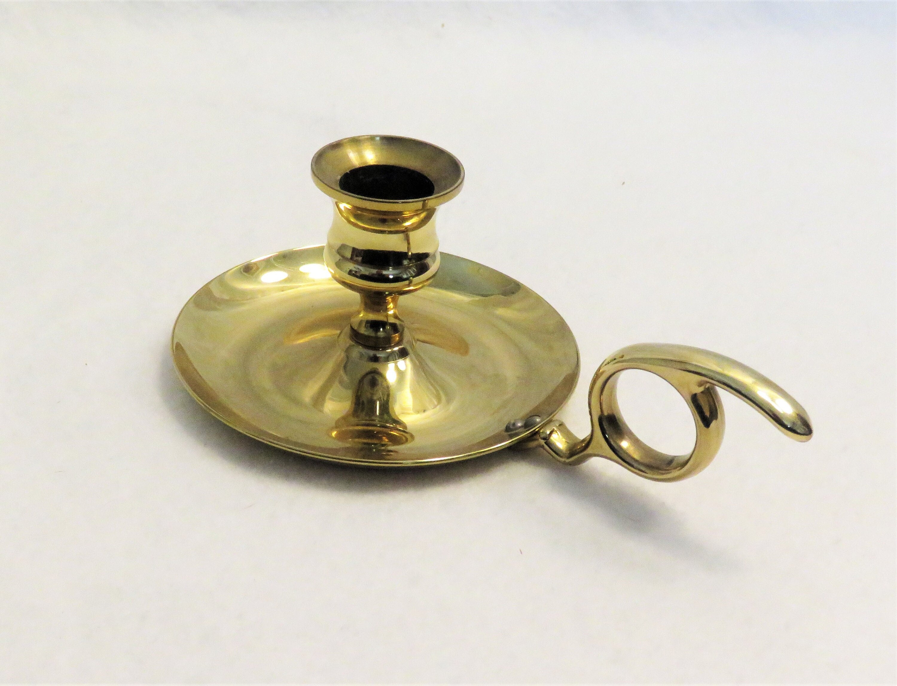 2 Piece Gold Brass Metal Chamberstick Candle Holder Fits Candles